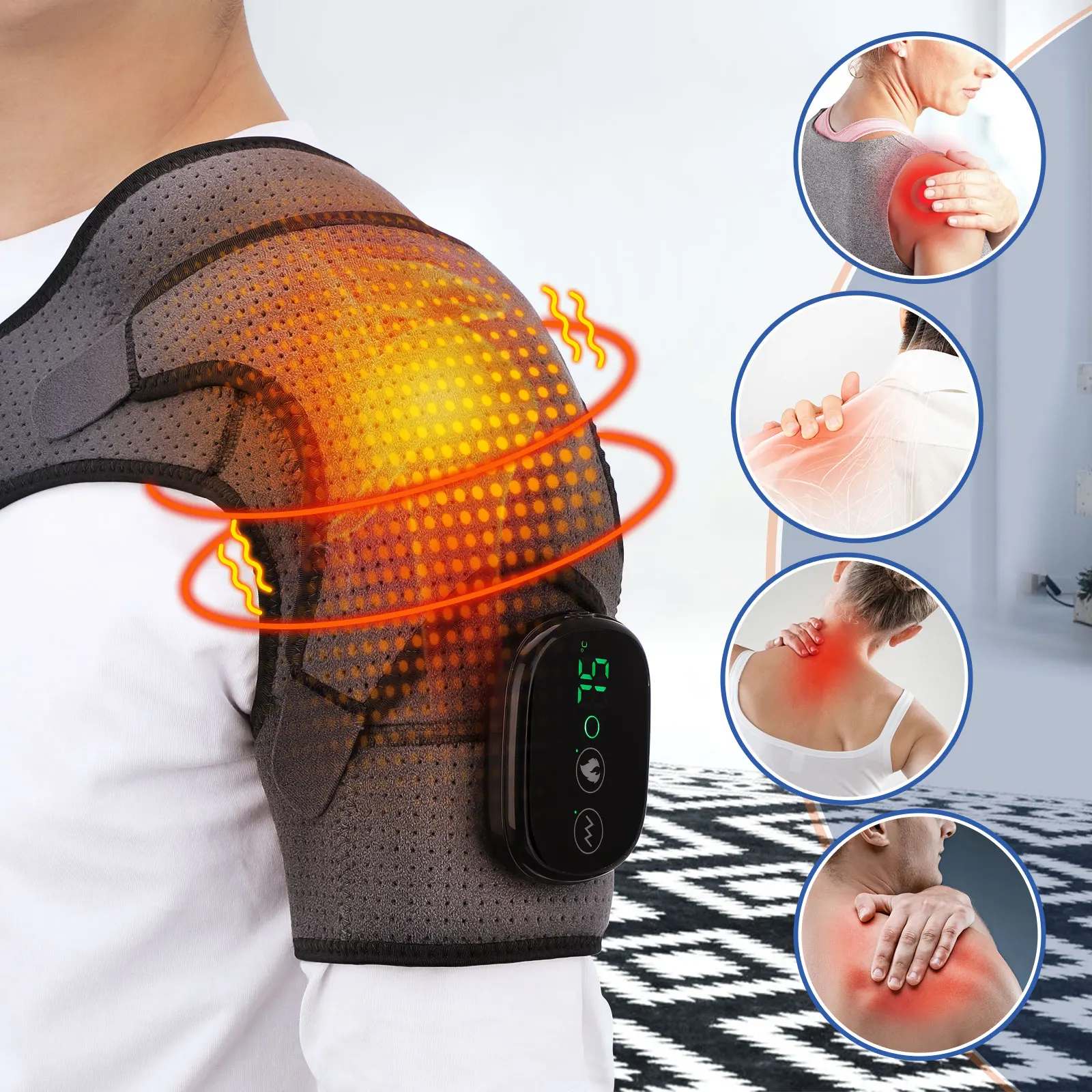 Kebab Shawarma Machine - 電気加熱ショルダーマッサージベルト背中肩サポーター肩サポート調整可能LED温湿布加熱ショルダーショール