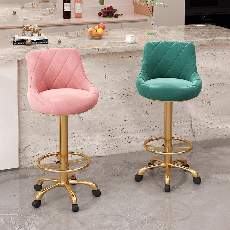 Commercial Kitchen Designer - ベルベットデザインバーチェア、回転式メタルゴールド、調節可能なピンクキッチンバニティバーチェア、バニティ風合いのある椅子、流行の家具