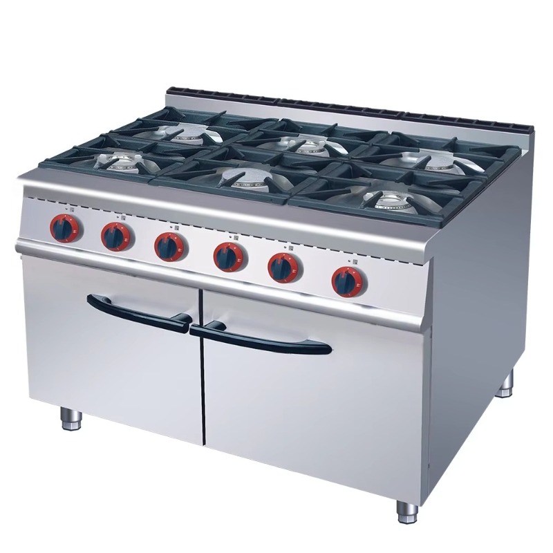 Range Commercial Kitchen - 標準6口業務用ガスレンジ、ガスオーブン付き自立型コンロ、ホテルレストラン厨房用カスタム仕様