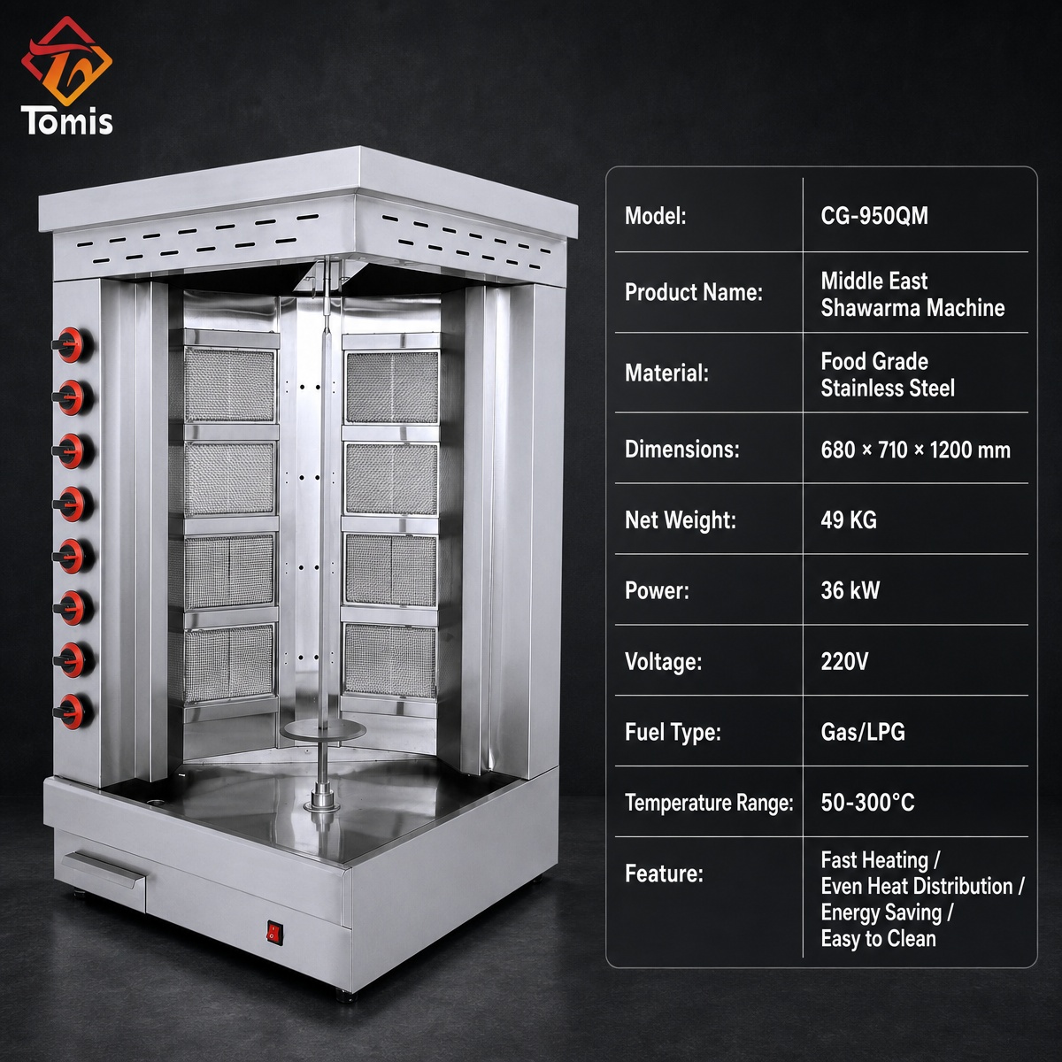 業務用ガス式シャワルマグリル、ダブルヘッド、8つのバーナー、 - Kebab Shawarma Machine のレビューと価格