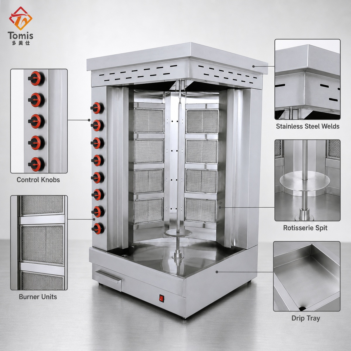 業務用ガス式シャワルマグリル、ダブルヘッド、8つのバーナー、 - Kebab Shawarma Machine のレビューと価格