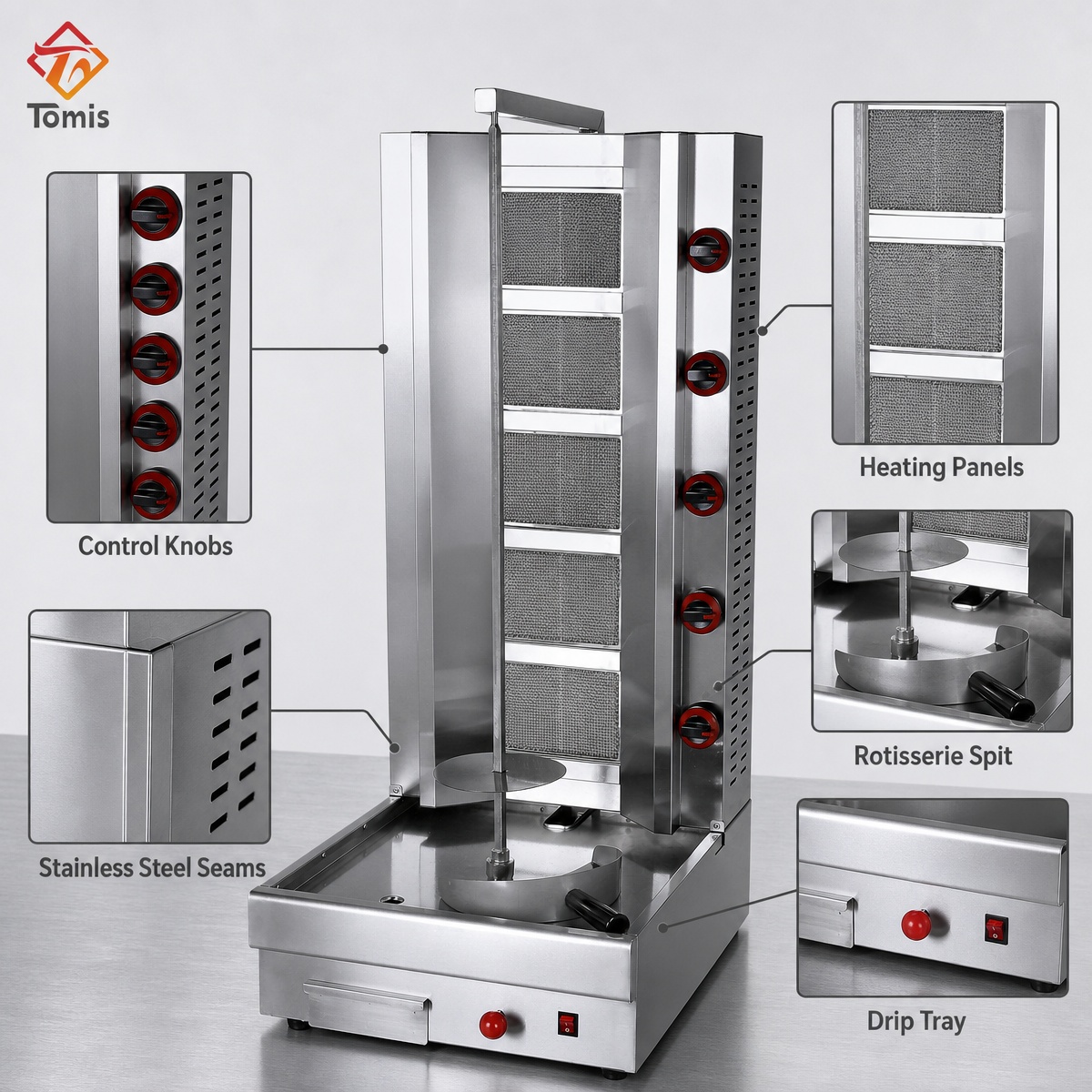 5口の業務用ガス式シャワルマ機、ステンレス製ドネルケバブ回転 - Kebab Shawarma Machine のレビューと価格