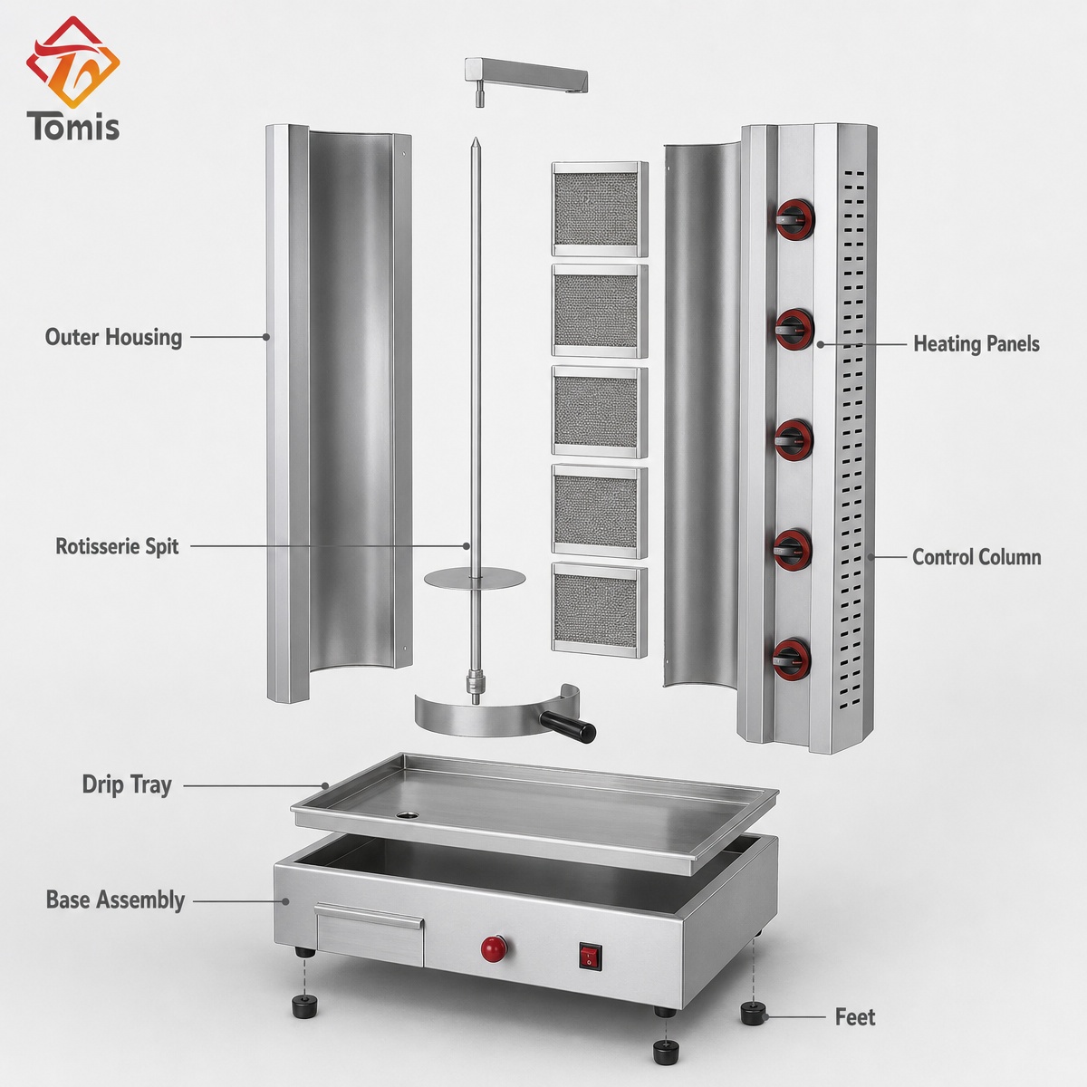 5口の業務用ガス式シャワルマ機、ステンレス製ドネルケバブ回転 - Kebab Shawarma Machine のレビューと価格
